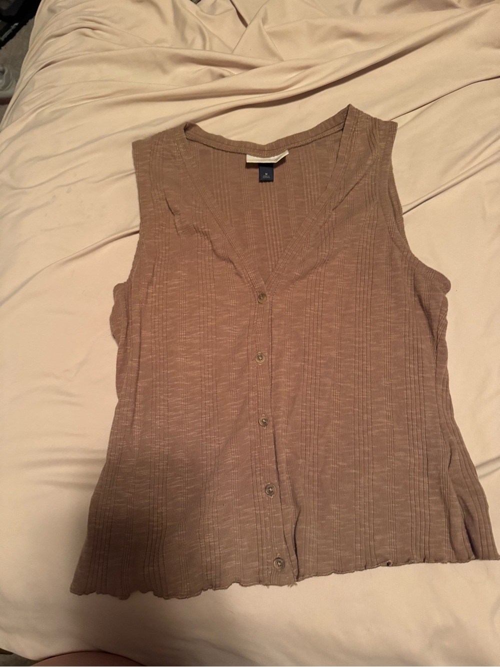 Sleeveless Button-Front Women's Top in Taupe